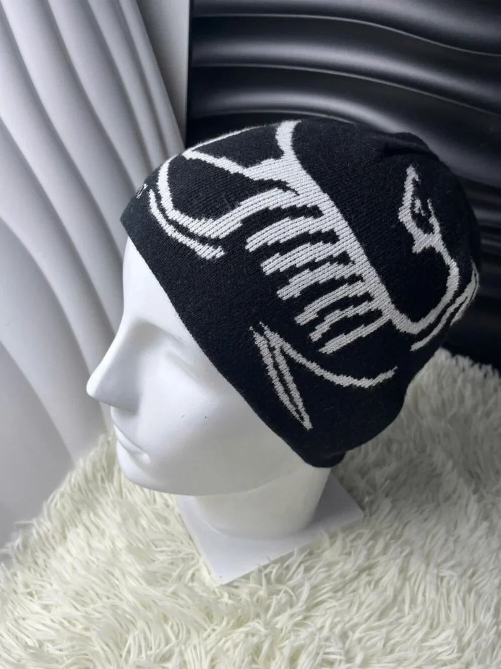 Arc Black Bird Graphic Knit Beanie Unisex Winter Hat